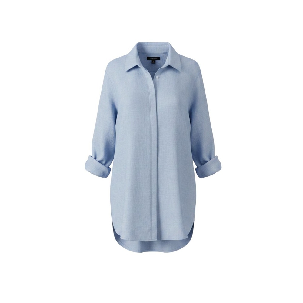 100% Linen Tahari Light Blue Button Down Tunic Long Sleeve Shirt XL Coastal